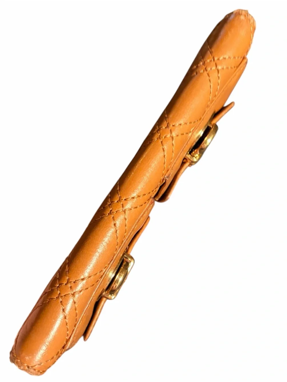 Marc Jacobs Quilted Leather Wallet in Vibrant Orangish Tan with Gold Hardware